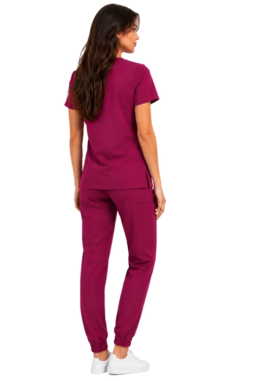 Damski komplet medyczny wiśniowy  – scrubs CASUAL PREMIUM_tył.png