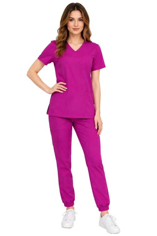 Komplet medyczny damski purpurowy – scrubs CASUAL PREMIUM-przód.png