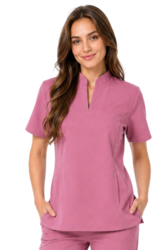 Brudny róż  bluza medyczna ze stójką  damska BASIC PREMIUM_przód.png