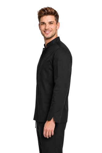Bluza-kucharska-meska-zakryte-zatrzaski-dwie-kieszenie-elastyczna-kolor-czarny-wygodna-widok-z-boku.png