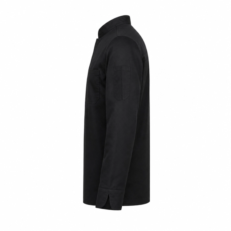 Bluza-kucharska-meska-zakryte-zatrzaski-dwie-kieszenie-kolor-czarny-lewy-bok.png