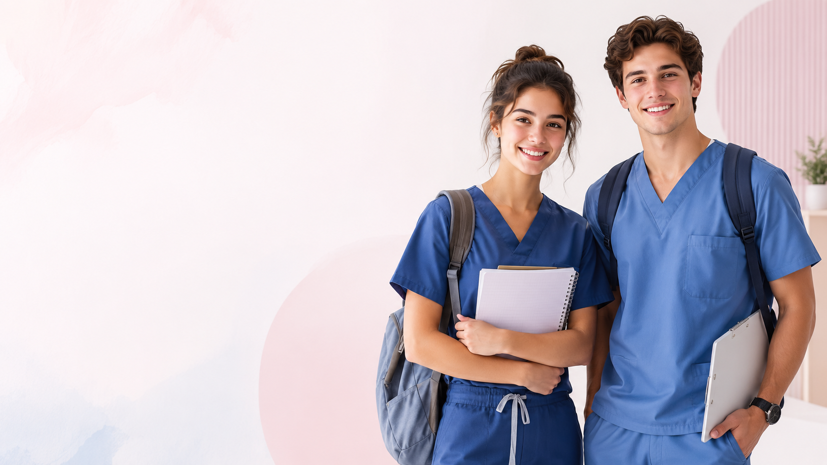 Studentica i student u plavoj medicinskoj odjeći